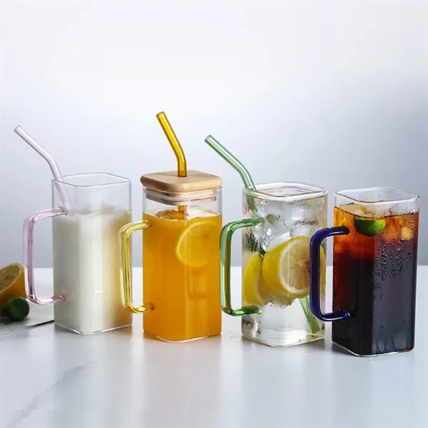13.5OZ.Water Beverage Clear Glass Cups Pot w/Straw&Lid
