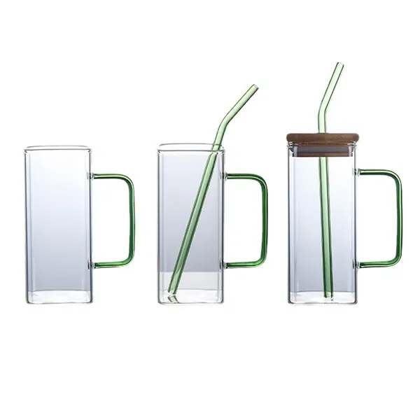 13.5OZ.Water Beverage Clear Glass Cups Pot w/Straw&Lid