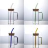 13.5OZ.Water Beverage Clear Glass Cups Pot w/Straw&Lid
