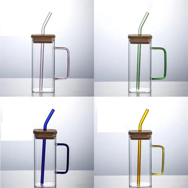 13.5OZ.Water Beverage Clear Glass Cups Pot w/Straw&Lid