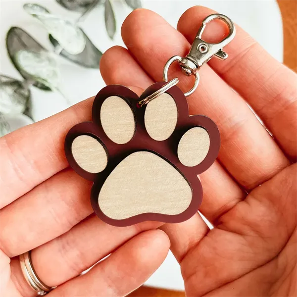 Wood Dog Paw Keychain