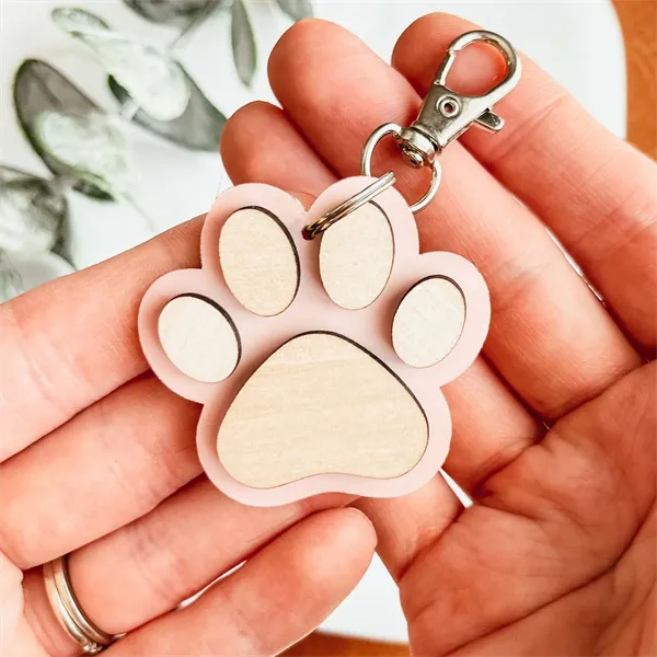 Wood Dog Paw Keychain