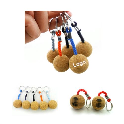 Wood Cork Ball Keychain