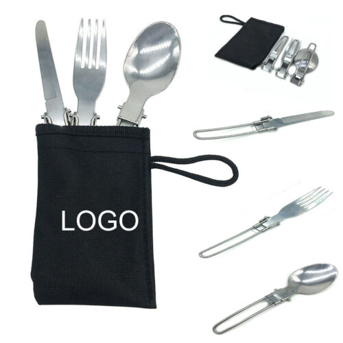Compact Folding Stainless Steel Cutlery Set with Carry Pouch